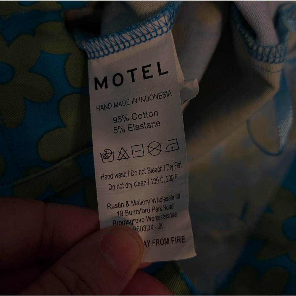 Motel Zoven Blue & Green Retro Daisy Print Flared Trousers Size M - Picture 8 of 11